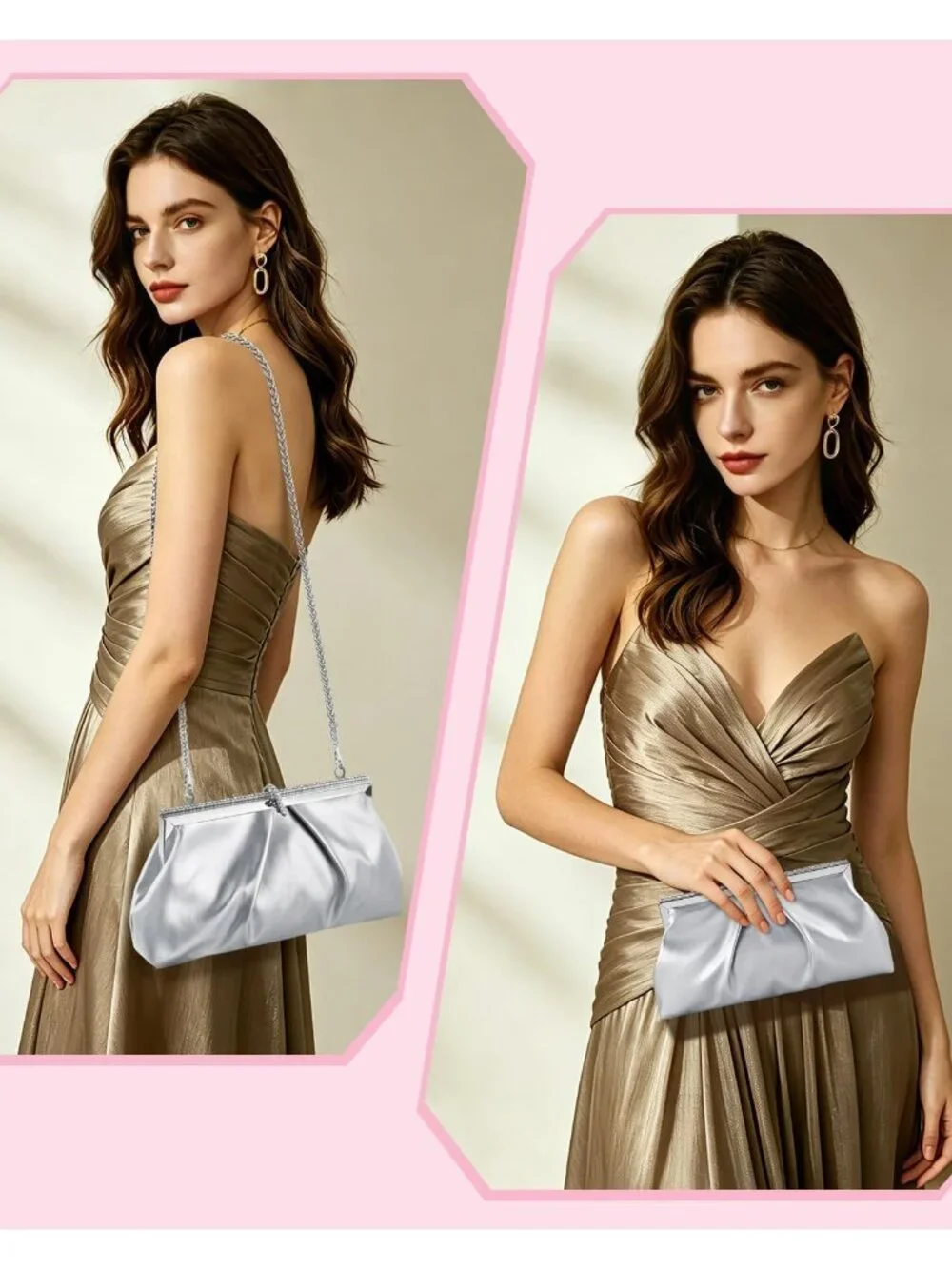 👜 Women's Silver PU Leather Formal Evening Bags Shoulder Party Cocktail Clutch